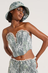 VERONICA FLORAL LACE DENIM CORSET