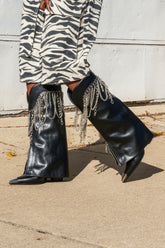AZALEA WANG SINISTER BLACK WESTERN CHUNKY BOOT