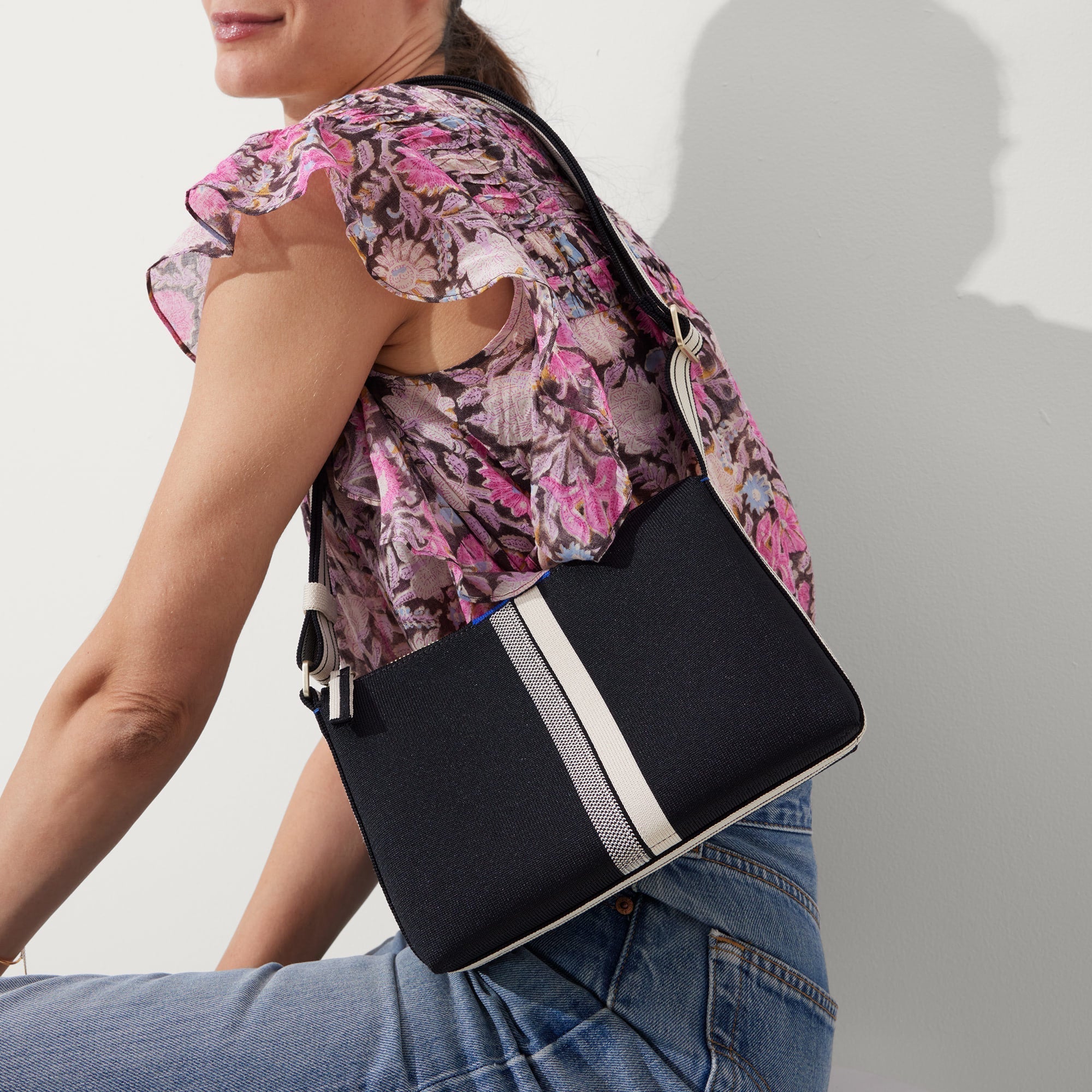 The Casual Crossbody - Black and Ivory Stripe