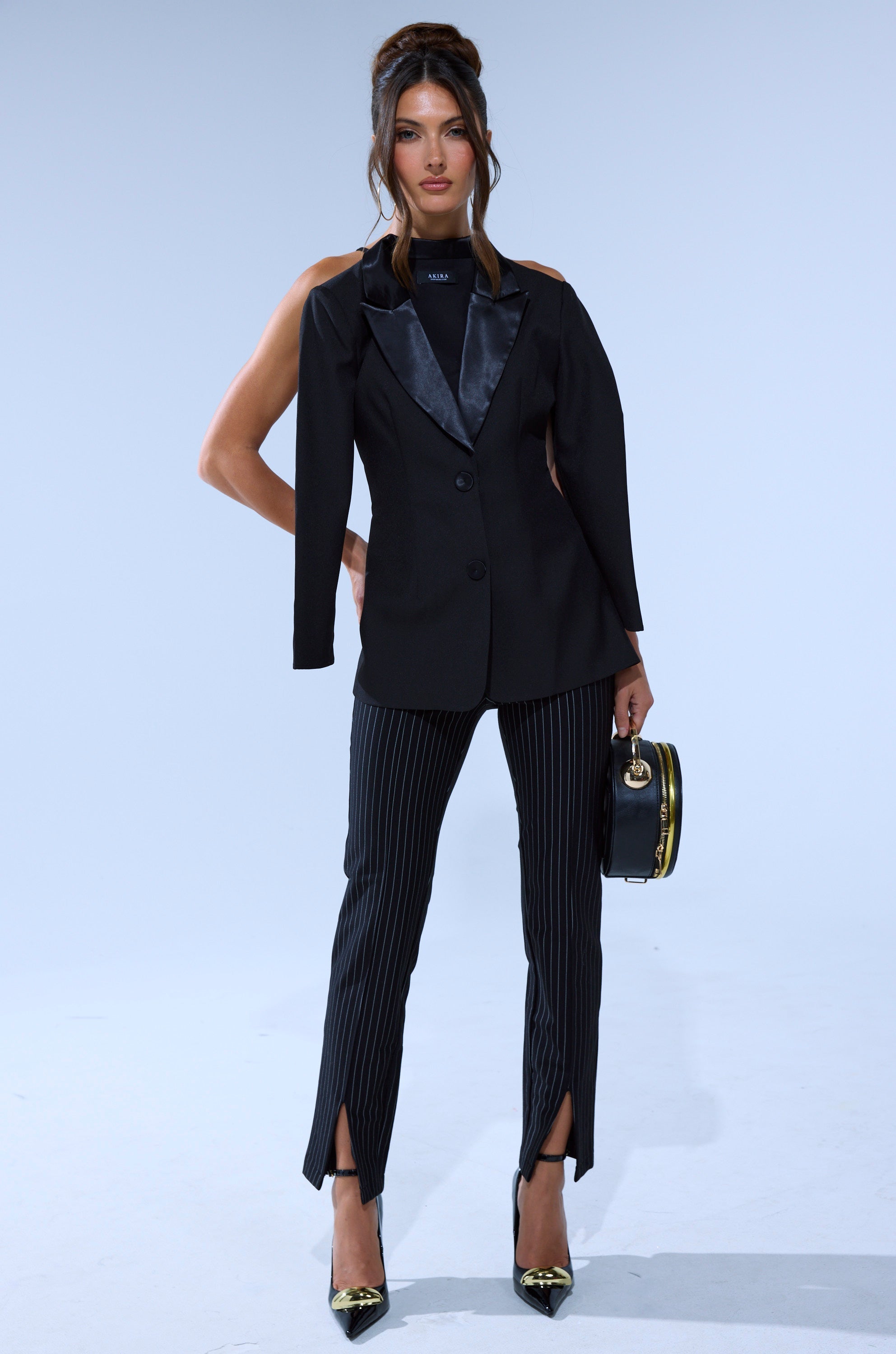 LIVI STRETCHY PINSTRIPE SKINNY PANTS WITH SLITS