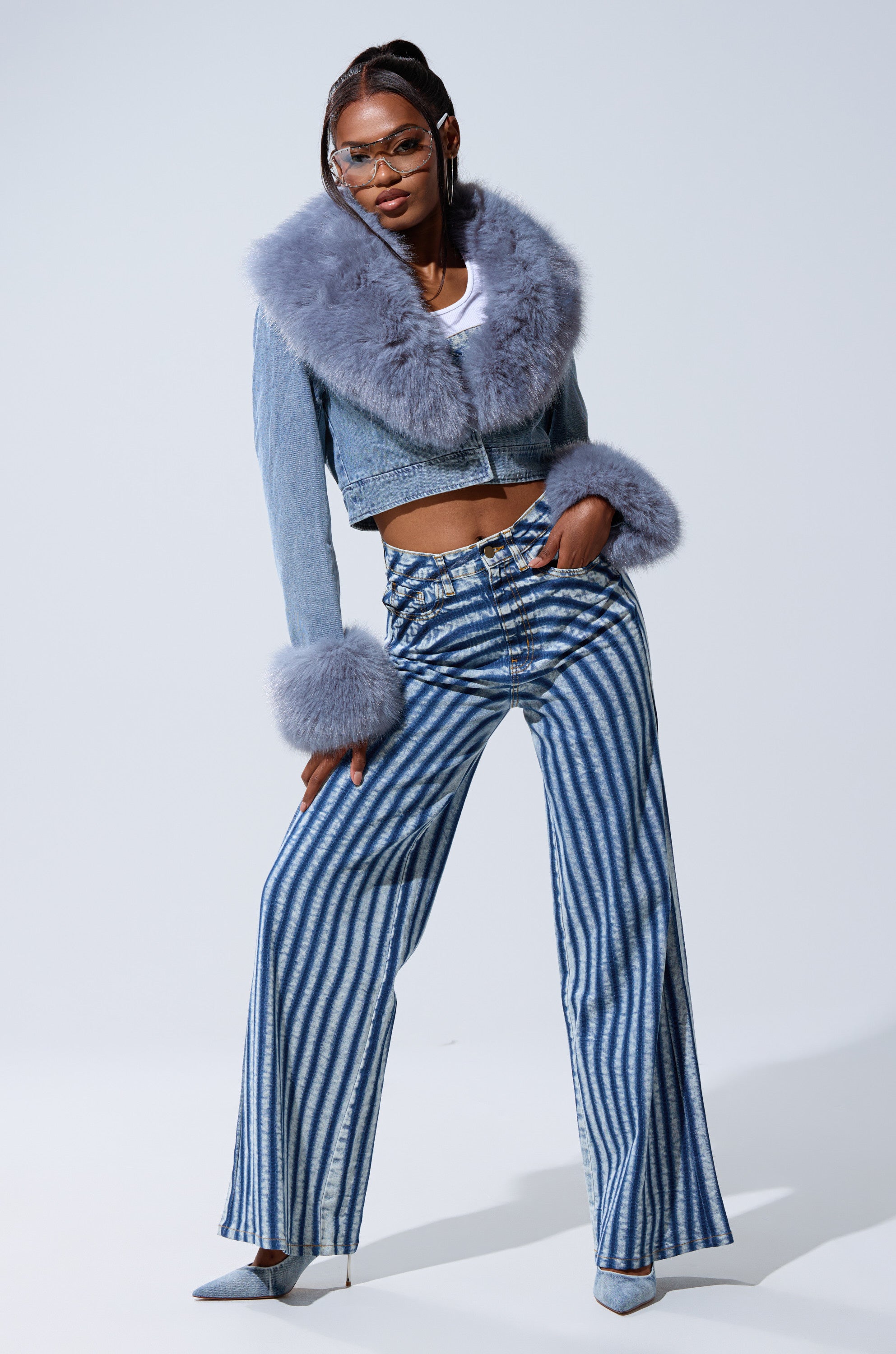 LETS GET CRAZY STRIPE WIDE LEG DENIM