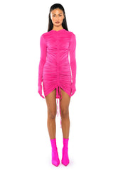 STASSIE RUCHED BODYCON GLOVED MINI DRESS