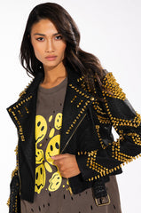 SOFI GOLD STUD CROC MOTO JACKET