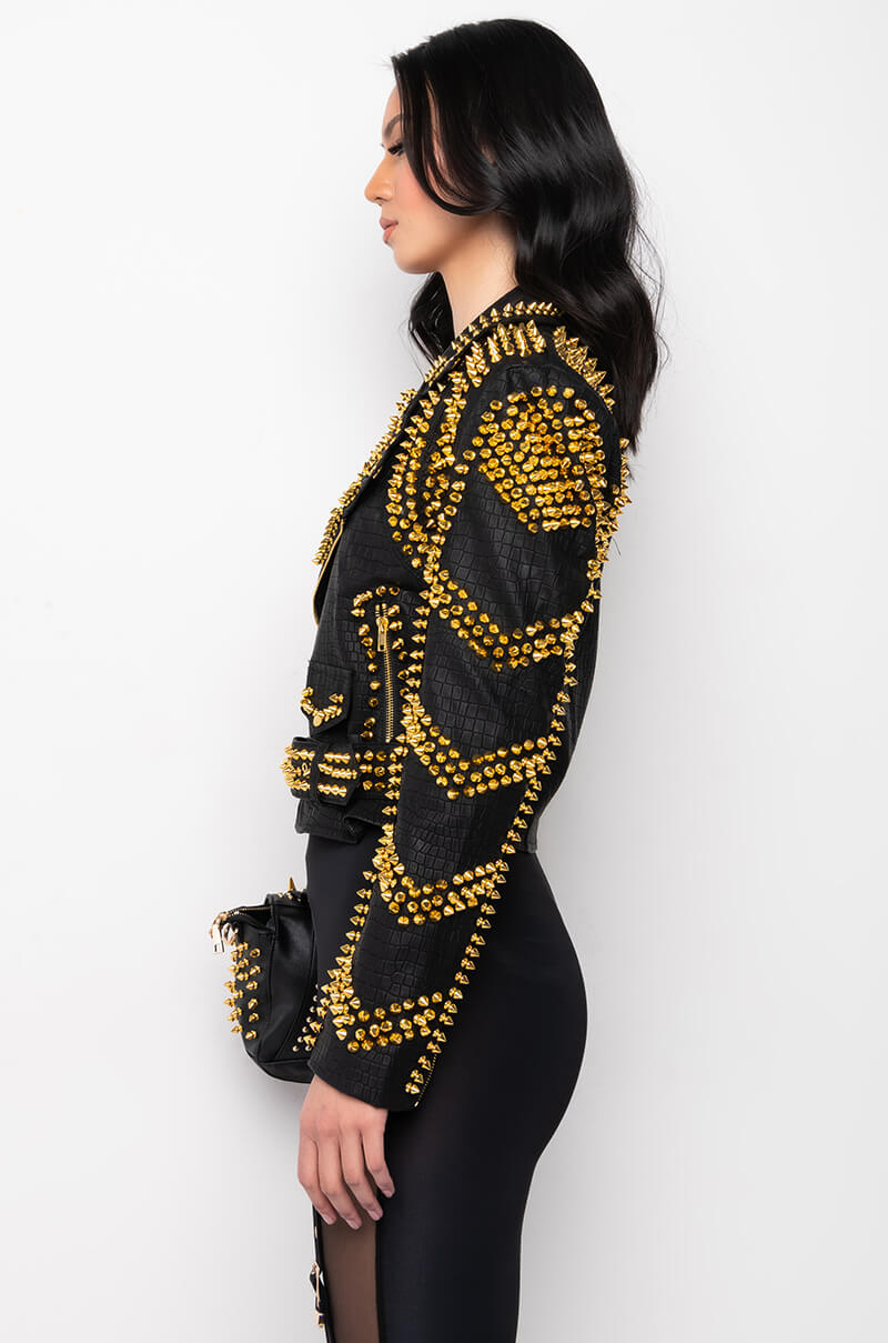 SOFI GOLD STUD CROC MOTO JACKET