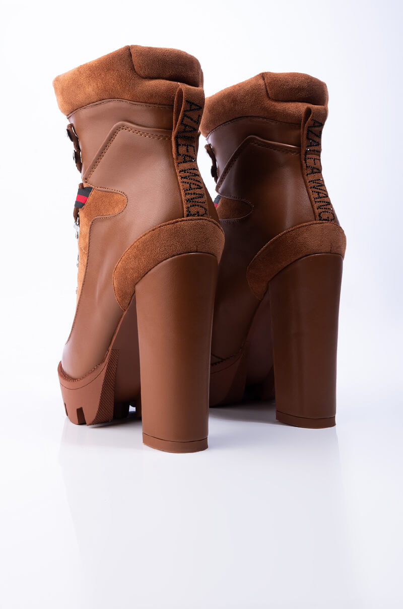 AZALEA WANG I GOT THE SAUCE CHUNKY HEEL BOOTIE IN BROWN