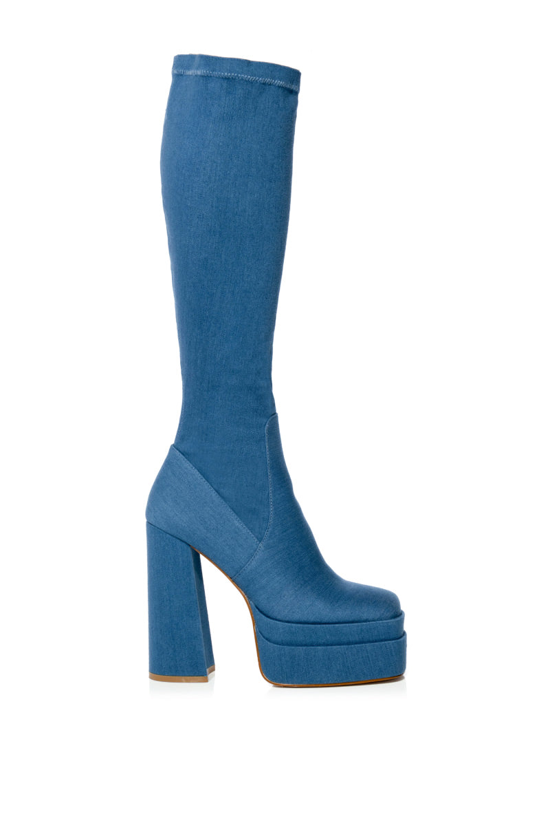 AZALEA WANG MAXINE DENIM CHUNKY BOOT