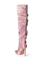 AZALEA WANG PATTIE EMBELLISHED SATIN BOOT IN PINK