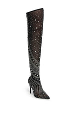AZALEA WANG ROXY RHINESTONETHIGH HIGH STILETTO BOOT IN BLACK