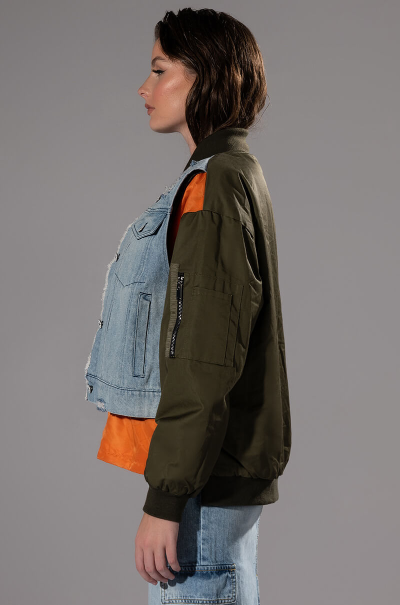 TUCKER MIXED DENIM BOMBER JACKET