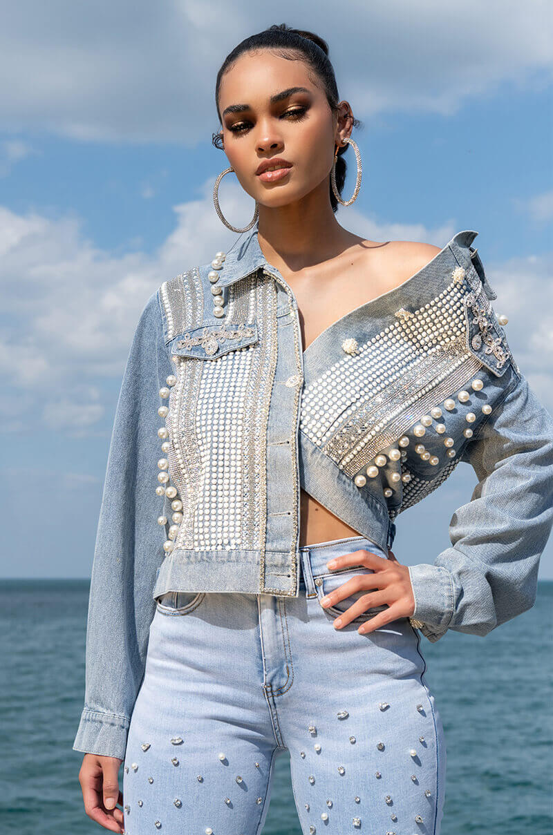 CARLI ULTRA BEDAZZLE RHINESTONE DENIM JACKET