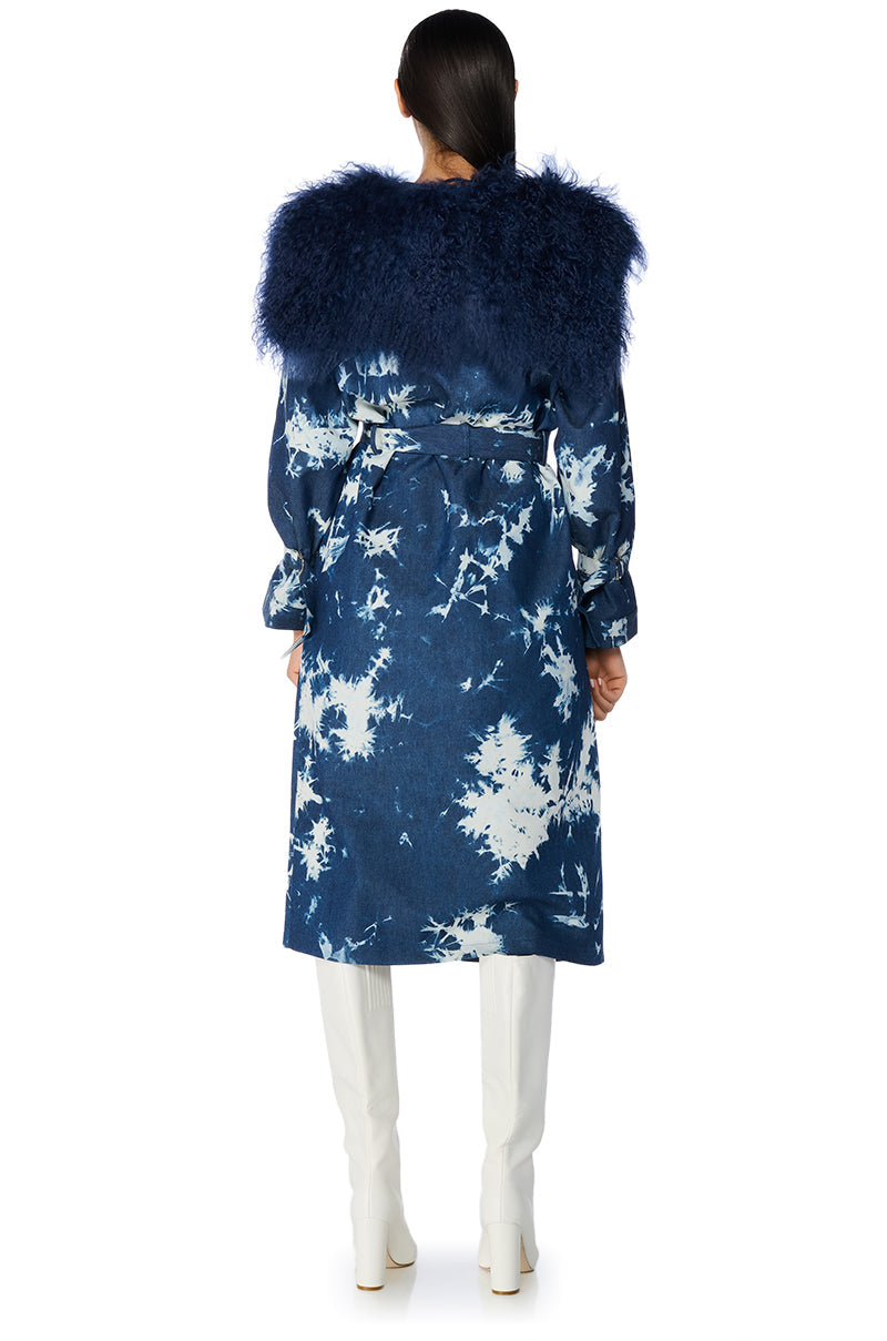 BALAGIO TIE DYE TRENCH WITH MOHAIR COLLAR