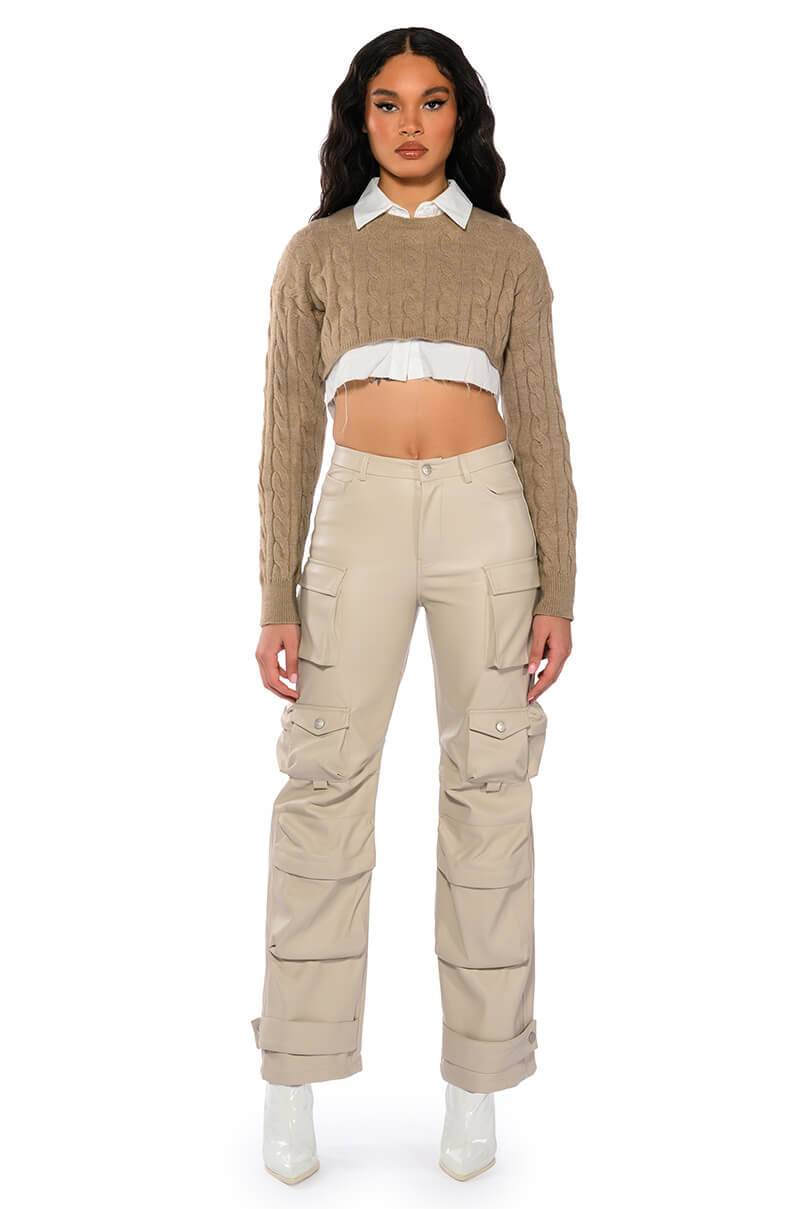 BONNE SOIREE CARGO FAUX LEATHER PANTS