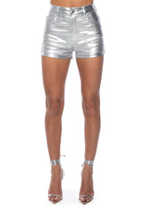 BORN TO SHINE METALLIC SHORTS IN SILVER