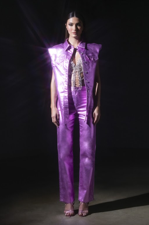 PURPLE HAZE METALLIC STRETCH STRAIGHT PANTS