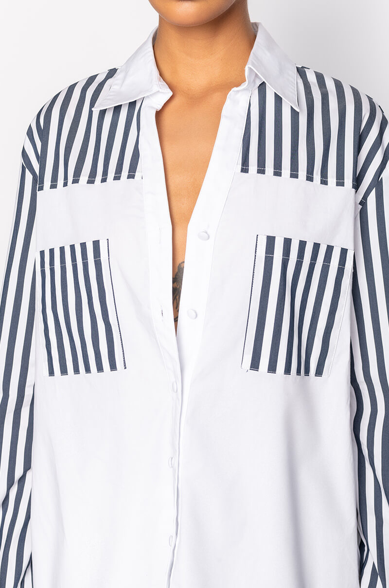 CALL BACK LATER COLORBLOCK POPLIN BUTTON DOWN