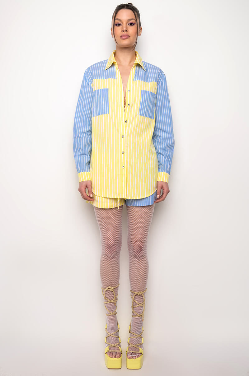 CALL BACK LATER COLORBLOCK POPLIN BUTTON DOWN