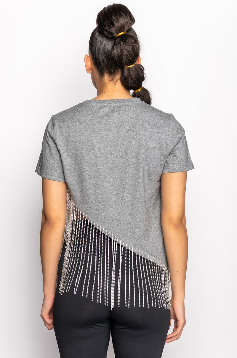 CASCADING RHINESTONE CREW NECK T SHIRT