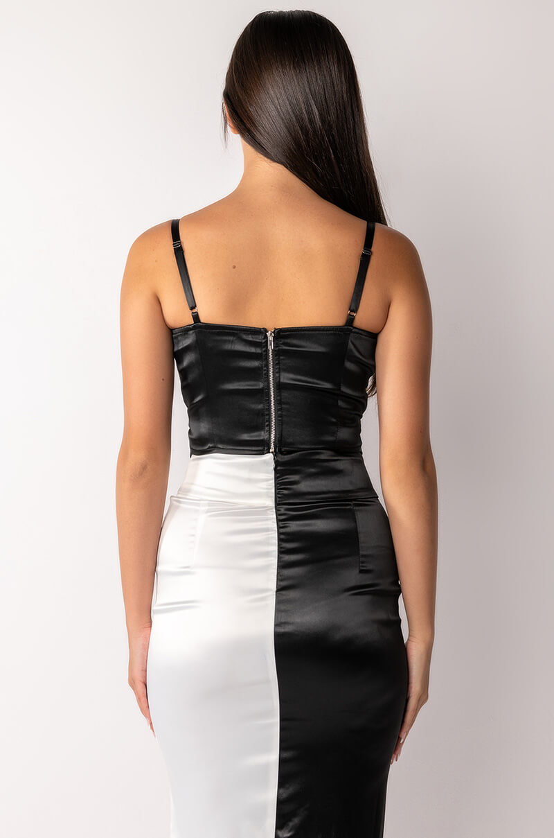 CATCH MY DRIFT MESH PANEL SATIN BUSTIER