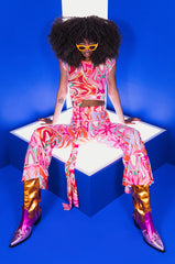 COLORFUL IMAGINATION FLARED MESH LEGGING