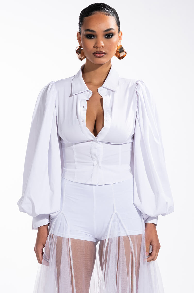 LILLIE BLOUSON SLEEVE BUTTON DOWN BLOUSE