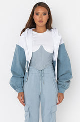 DENIM O'CLOCK CORSETED SWEATSHIRT