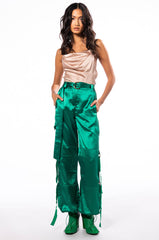 SLEEVELESS CHAIN DETAIL SATIN COWL NECK