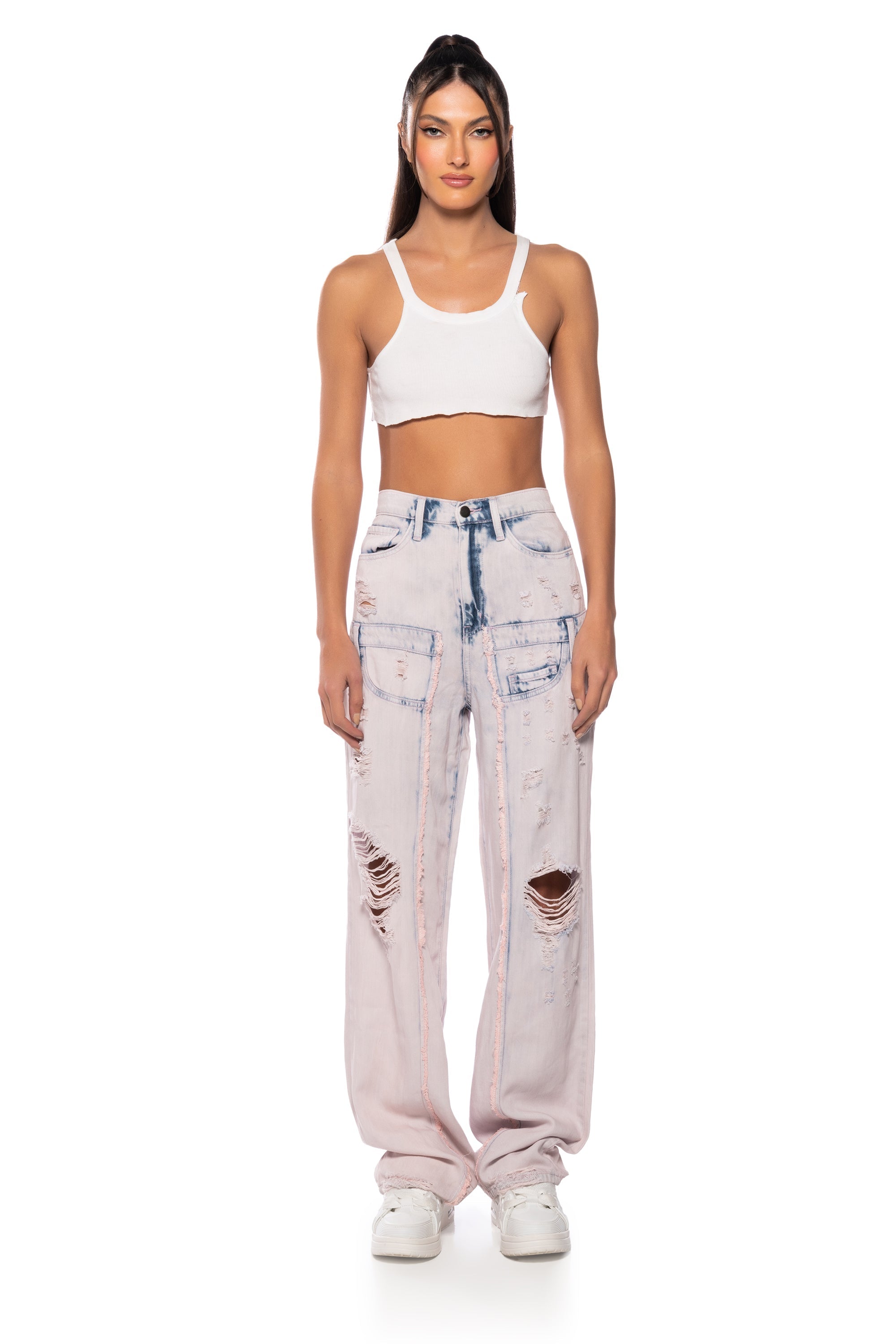 DOLLY PINK ACID WASH RELAXED FIT JEANS