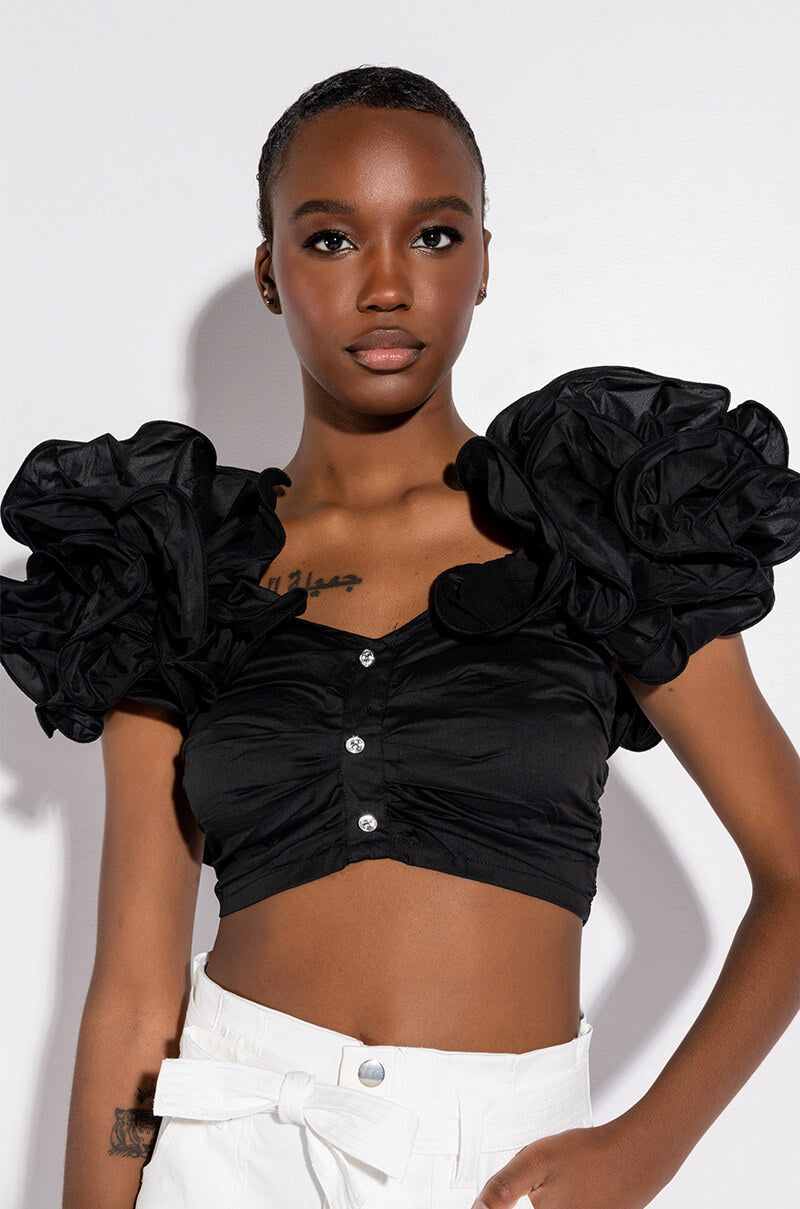 EMILIA OFF THE SHOULDER RUFFLE DETAIL BLOUSE