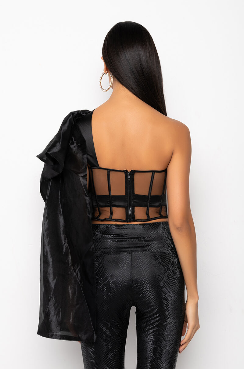 ENCORE ONE SHOULDER MESH PANEL CORSET