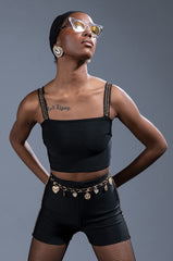 FIRST PLACE RHINESTONE TRIM BANDAGE CROP TOP