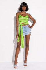 FIVE O'CLOCK SOMEWHERE SLEEVELESS RHINESTONE SATIN BLOUSE