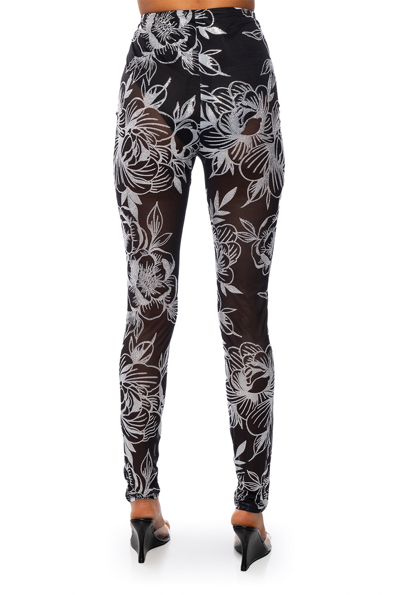 FLORAL DELIGHT RHINESTONE MESH LEGGING