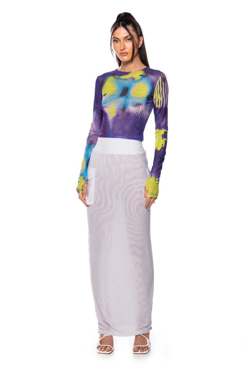 FOLLOW ME ADJUSTABLE DOUBLE MESH CARGO SKIRT IN WHITE