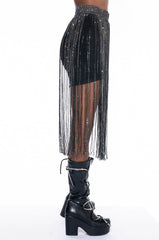 GLAM QUEEN RHINESTONE FRINGE SKIRT