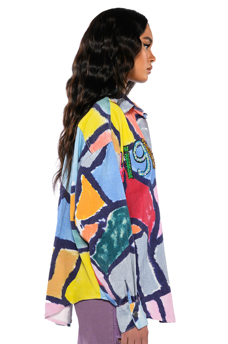 HIGH KEY ABSTRACT BUTTON DOWN BLOUSE