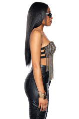 MATERIAL GIRL METALLIC FRINGE BUSTIER TOP
