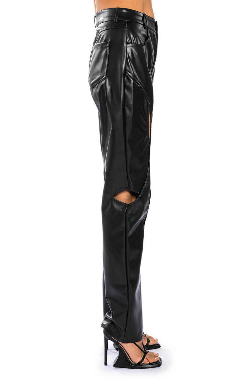 JUMP AROUND RELAXED CUTOUT FAUX LEATHER PANT
