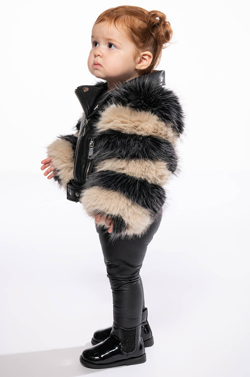 KIDS VENETA MOTO JACKET WITH FAUX FUR ARM