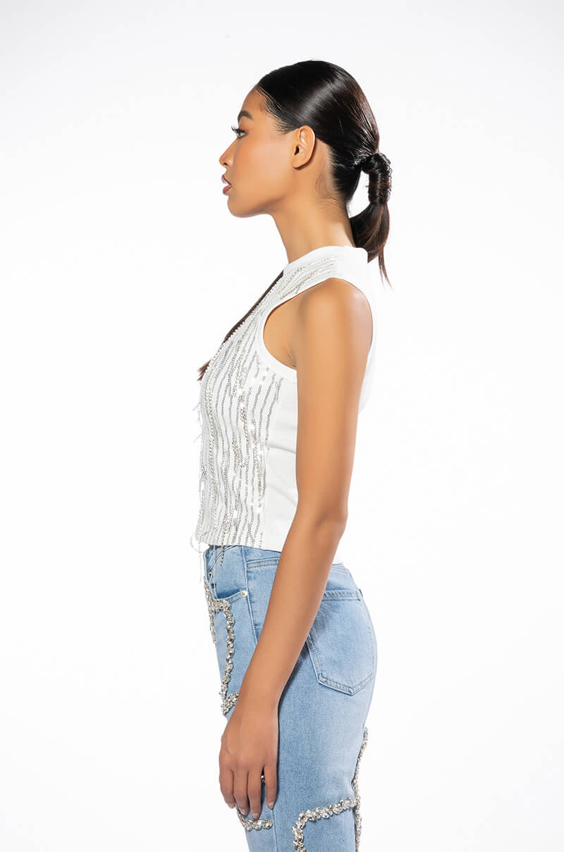 LEAVIN ON A JET PLANE SLEEVELESS RHINESTONE TANK