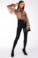 LEVEL UP LONG SLEEVE TIE NECK SATIN BLOUSE