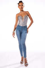 SEXY RHINESTONE DENIM HIGH RISE DENIM