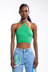 LIVING FOR THE WEEKEND CROCHET HALTER CROP TOP