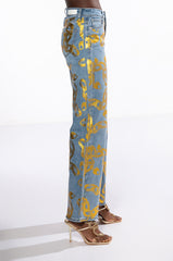 LOCK MY LOVE FOIL DETAILED JEANS