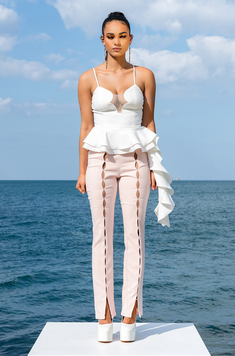 MAKE AN ENTRANCE CASCADING RUFFLE PEPLUM BLOUSE