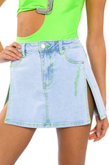 MIA DOUBLE SLIT MICRO MINI DENIM SKIRT