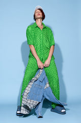 MICHELLE TERRY CHECKER TEXTURED WIDE LEG PANT