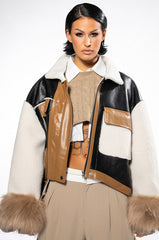 MIXED MEDIA BOXY JACKET COAT