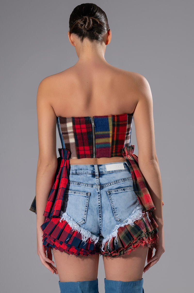 MODERN PUNK PLAID PATCHWORK CORSET