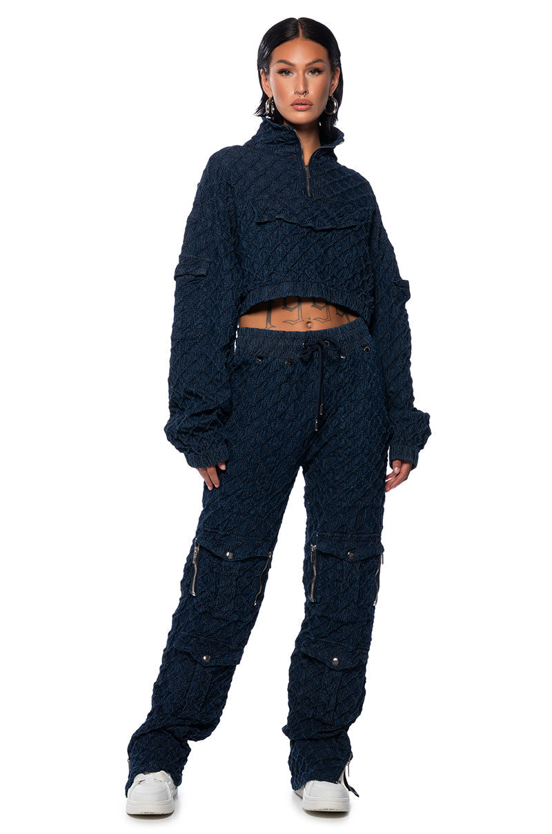SHE IN HA MOOD TEXTURED WIDE LEG JOGGER