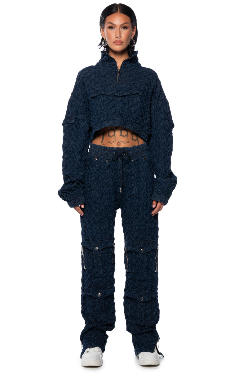 SHE IN HA MOOD TEXTURED WIDE LEG JOGGER